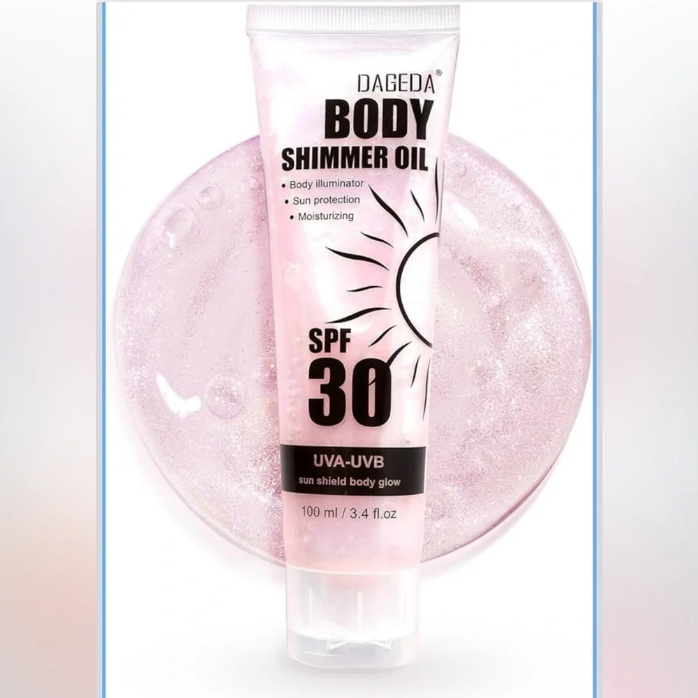 Dageda Rose Body Oil Shimmer SPF 30 Sun Shield Protection Face Body Glow 2-3.4oz